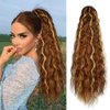 quesdom Claw Clip Wavy Ponytail Extension, 22 Inch Long Curly Wavy Ponytails Heat Resistant Synthetic Hairpiece, Natural Soft Jaw Claw Pony Tails for Black Women (Brown Mixed Blonde)