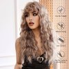 Allbell Long Brown Blonde Wigs for Women,Body Wave Wigs,Wig with Bangs, Synthetic Wig,Heat Resistant Wigs with Highlights for Daily Use Party