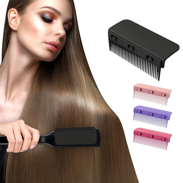 Flat Iron Comb Attachment to Clip On, Flat Iron Hair Straightener Accessory, Comb Attachment for Flat Iron Used at Home and Salon for Hair Styling (Pink)