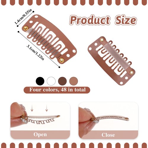 48Pcs Snap Clips for Hair Extension Clips 6 Teeth U-Shape Metal Wigs Snap Clips for Women, Wig Clips 6 Teeth to Secure Wig No Sew in Clips U-Shap Wig Snaps Silicon Wig Hair Extension Hairpiece Clips