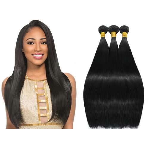 YAREESONG human hair bundles straight bundles human hair (16 18 20 Inch) 100% Unprocessed Brazilian Virgin Human Hair Extensions 3 Bundles Human Hair Natural Color