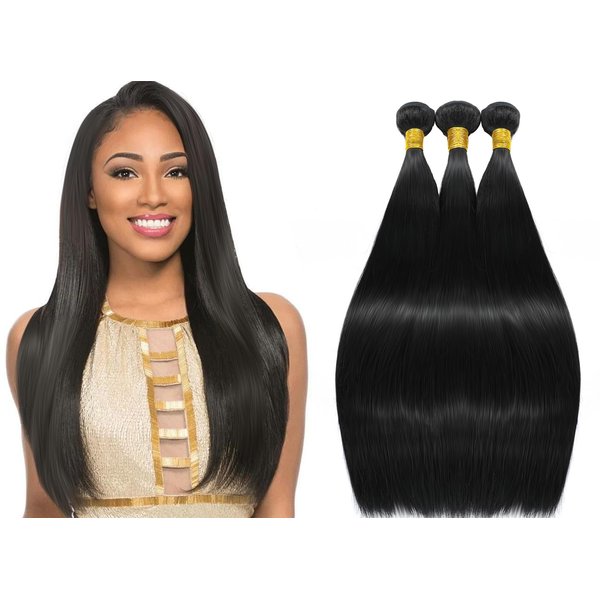 YAREESONG human hair bundles straight bundles human hair (16 18 20 Inch) 100% Unprocessed Brazilian Virgin Human Hair Extensions 3 Bundles Human Hair Natural Color