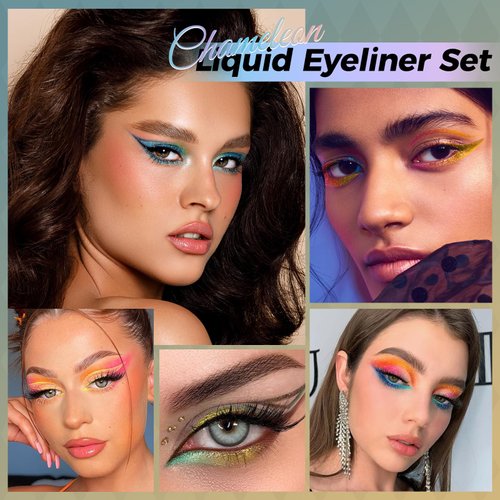 Liquid Eyeliner,Waterproof Eyeliner,6 Colors Chameleon Glitter Eyeliner Liquid Liner Set,Metallic Shades Multichrome Eyeliner Pen,24H Long-Lasting Anti-Smudge Eye Makeup Gifts for Girl