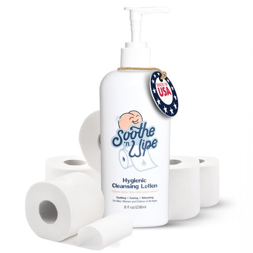 Soothe 'n Wipe 8 Oz Wipe Hygienic Cleansing Lotion, Flushable Wipe Alternative with Aloe & Moisturizers, Toilet Paper Moistener for Clean, Soft & Smooth Bum, Butt Cleaner, Sanitizing Lotion