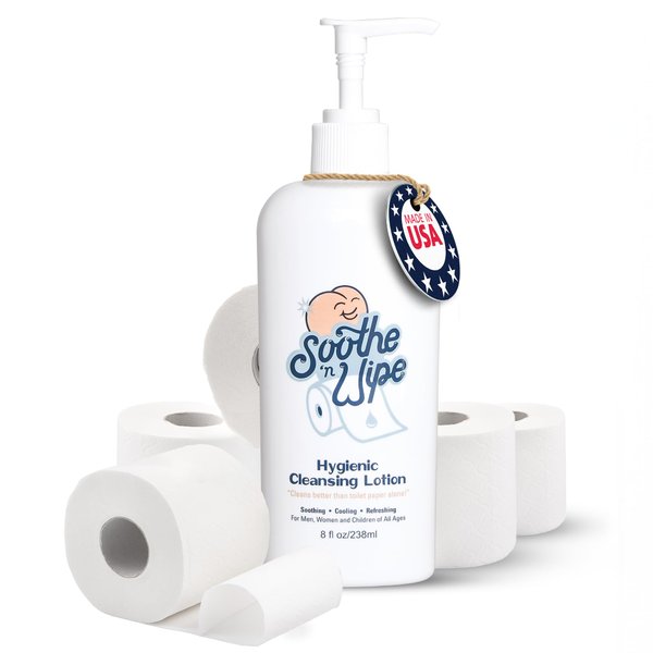 Soothe 'n Wipe 8 Oz Wipe Hygienic Cleansing Lotion, Flushable Wipe Alternative with Aloe & Moisturizers, Toilet Paper Moistener for Clean, Soft & Smooth Bum, Butt Cleaner, Sanitizing Lotion