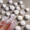 90 Pcs 5D Mixed White Flower Camellia Nail Art Set And 900 Pcs 3D Nail Art Supplies Round Pearls Caviar Beads Nails Charms Tips Nail Glitter Accessories for Women Acrylic Nail Art Decorations