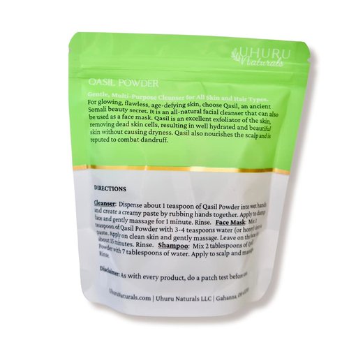 Uhuru Naturals Qasil Powder 50 Grams – Ancient Somali Beauty Secret, Gentle Deep Cleansing Facial Mask for Beautiful Glowing Skin. Reduces Dark Marks and Scars. Brightens. Detoxifies.