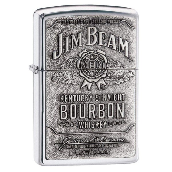 Zippo Jim Beam Bourbon Label High Polish Chrome Emblem Pocket Lighter