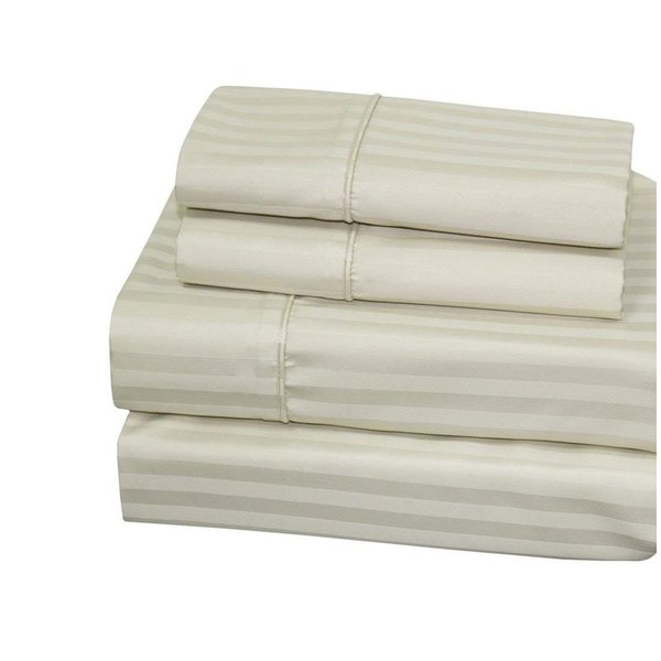 Royal Hotel Bedding King Ivory Cotton-Blend Wrinkle-Free Pillowcases 650-Thread-Count Stripe 2 Pillow Cases