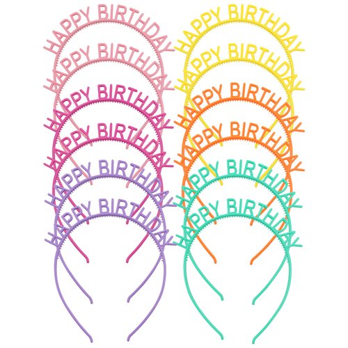 Dizila 12 Pack/6 Pairs Candy Color Happy Birthday Headbands with Teeth Plastic Hair Hoops Bands Clasps Party Decoration Tiara Crowns Accessories for Toddlers Kids Teens Girls Women