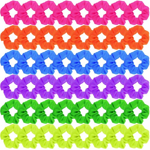 48 Pcs 80s Neon Scrunchies Bulk for Hair 80s Soft Hair Scrunchies with Thick Elastic Bands Bobbles Neon Hair Ties Ropes Color Ponytail Scrunchy for Party Accessories Women and Girls, 6 Solid Colors
