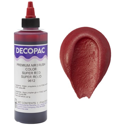 DecoPac Super Red Food Coloring, 8 Fl Oz Airbrush Food Color, Edible Airbrush For Cake Decorating, Cookie Airbrush Coloring, Food Airbrush Kit Add-on, Airbrushes For Cake Decorating 8Fl Oz