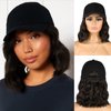FORCUTEU Hat Wigs for Black Women Short Wave Black Baseball Cap Wig Synthetic Brown Wave Wig Hat Adjustable Black Baseball Cap Wig for Daily Party