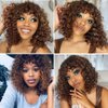 Sakula human hair Wig with Bangs for black woman Glueless Wig Ombre Short Curly Bob Wigs 180% Density Piano Brown Blonde Wigs Water Wave Wigs 12Inch