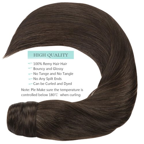 Human Real Hair Ponytail Extension Pretty Party Hair Extensions Ponytail Loxxy Natural Silky Clip in Ponytail Hairpiece with Magic Paste Long Straight Dark Brown 16 Inch 80g