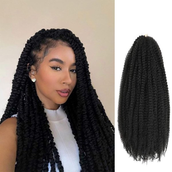 Spring Twist Hair Marley Twist Braiding Hair 18inch Crochet Hair 6packs Afro Twist Hair Cuban Twist Hair Marley Twist Hair Kinky Braiding Hair Synthetic Hair Extension For Women (18inch,6pcs, 1B）
