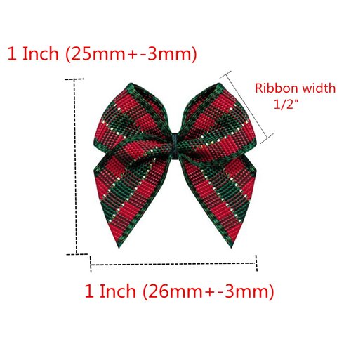 VIVIQUEN 50pcs Mini Gingham Ribbon Bows Checkered Ribbon Flowers Plaid Ribbon Bow Appliques DIY Craft for Sewing, Scrapbooking, Wedding, Gift (Gingham-Christmas)
