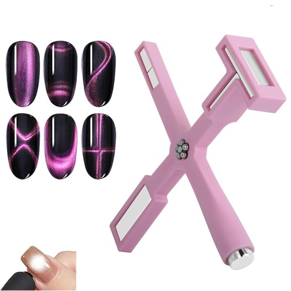 BRAVIKERLY 5 in 1 Nail Magnet Tool, Magnet Stick 3D Magnetic Cat Eye Gel Polish, Nail Art Magnetic, Multi-Function Magnetic Stick for Nail Salon Home DIY (Pink)