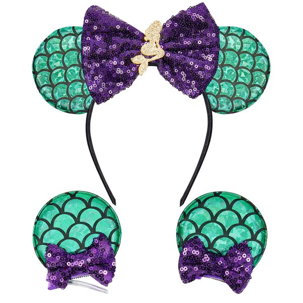Akkya Mouse Ears Headband Hair Clips Accessories for Women Girl Kid Adult Birthday Party Princess Park Costume Mini Bow Present Mermaid