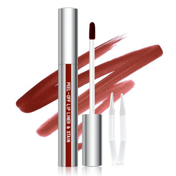 Cilrofelr Peel Off Lip Liner Stain, Long Wear Tattoo Lip Liner with Tweezer, Peel Off Lip Stain with Matte Finish, Long Lasting, Waterproof, Transfer-proof, Highly Pigmented Color (Cocoa)