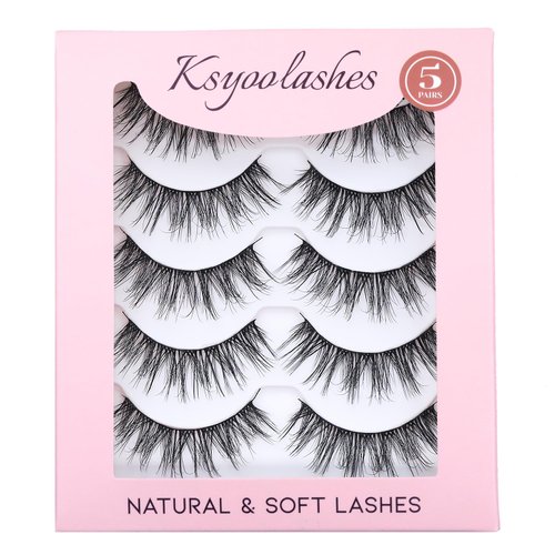KSYOO 18mm Mink Lashes Fluffy Wispy (V05 Thin Band, 5 Pair (Pack of 1))