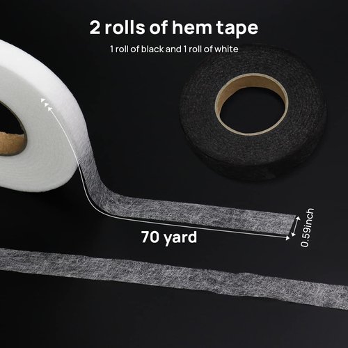 Catephe 140 Yards Iron on Hemming Tape, 2 Rolls Hem Tape No Sew No Iron, Iron on Tape for Hemming, Stitch Witchery Tape Sewing Tape, Fusible Tape Adhesive Wonder Web for Curtain, Pants, Clothes