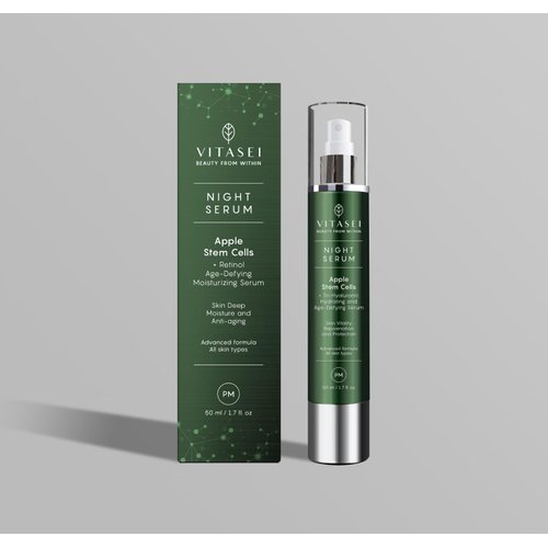 Vitasei PM Night Serum W/Apple Stem Cells, Shea Butter, Green Tea, Chamomile Extract, Orange, Olive & Aloe Vera for Face - Retinol Anti-Aging & Moisturizing Facial Serum for Women - 1.7 Fl oz