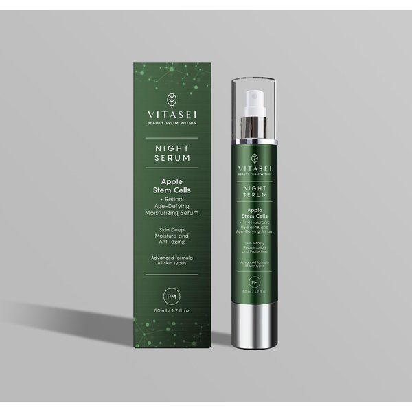 Vitasei PM Night Serum W/Apple Stem Cells, Shea Butter, Green Tea, Chamomile Extract, Orange, Olive & Aloe Vera for Face - Retinol Anti-Aging & Moisturizing Facial Serum for Women - 1.7 Fl oz