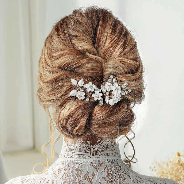 Gorais Flower Bride Wedding Hair Vine Silver Crystal Bridal Hair Piece Hair Accessories for Women and Girls