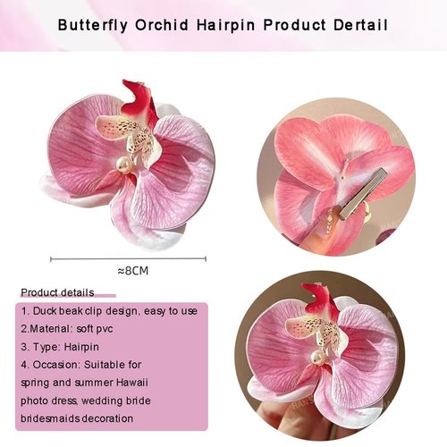 10 Pieces Orchid Flower Hair Clips Boho Butterfly Orchid Hair Barrettes, Hawaiian Bohemian Phalaenopsis Flower Hairpins Hair Accessories for Women Girls Seaside Holiday, Bridal Wedding
