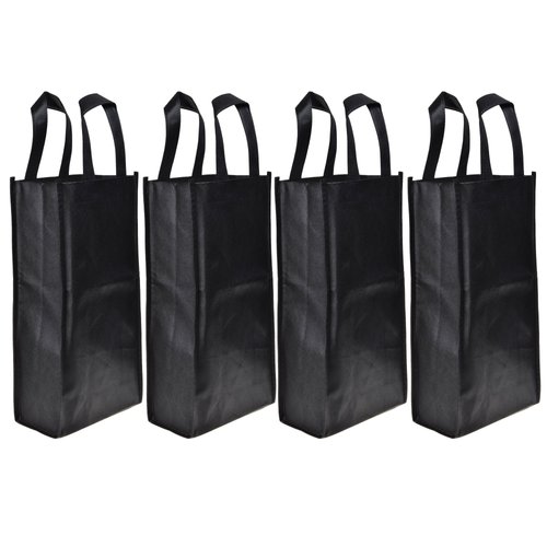 Cosmos 4 Pack Non-Woven 2-Bottle Wine Tote Bag Holder, Reusable Wine Bags Wine Gift Bags, Reusable Gift Bag - Black