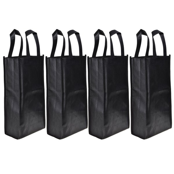 Cosmos 4 Pack Non-Woven 2-Bottle Wine Tote Bag Holder, Reusable Wine Bags Wine Gift Bags, Reusable Gift Bag - Black