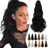 Wodelanle Ponytail Extension 18″ Claw Wavy Curly Clip in Ponytail Extension Natural Looking Synthetic Pony Tails Hair Extensions Hairpiece for Women - Dark Black