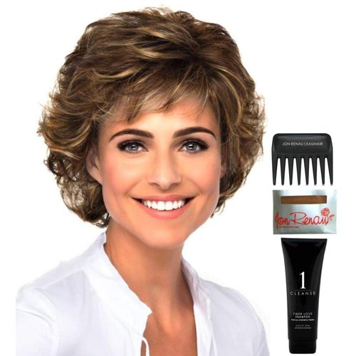 Bundle - 5 Items: Diana Wig by Estetica, Christy's Wigs Q & A Booklet, 2oz Travel Size Wig Shampoo, Wig Cap & Wide Tooth Comb - Color: R2/4