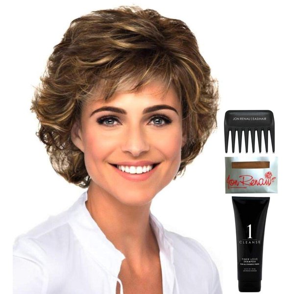 Bundle - 5 Items: Diana Wig by Estetica, Christy's Wigs Q & A Booklet, 2oz Travel Size Wig Shampoo, Wig Cap & Wide Tooth Comb - Color: R2/4