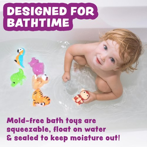 Tub Works® Rainforest™ Mold Free Bath Toys, 6 Pack | Sealed, No Hole Bath Toys Design Keeps Moisture Out | Soft, Squeezable & Float on Water | Easy-Grip Baby & Toddler Bath Toys | Great Baby Pool Toys