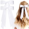 2PCS Silky Satin Hair Bows Ribbon Hair Clips, Fall Alligator Hair Pins, Ponytail Holder Accessories Sides Metal Hair Bow Barrettes Hair Accessories for Women Girls Kids (White)