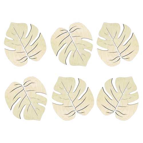 6 Pack of 3 inch Monstera Leaf shaped cutouts, Swiss cheese plant Wood cutouts, Unfinished tropical boho leaf wood cutout, DIY Craft wooden cutout