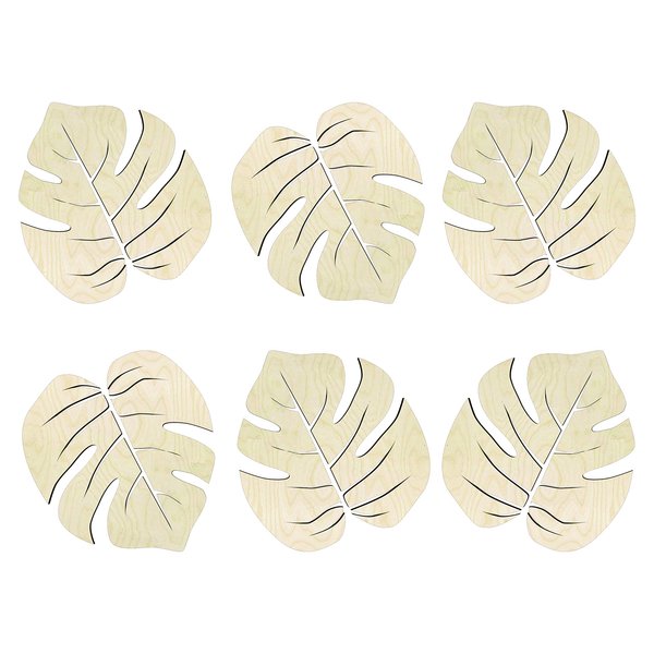 6 Pack of 3 inch Monstera Leaf shaped cutouts, Swiss cheese plant Wood cutouts, Unfinished tropical boho leaf wood cutout, DIY Craft wooden cutout
