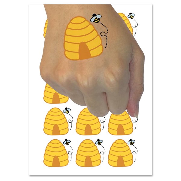 Bee Hive with Bee Temporary Tattoo Water Resistant Fake Body Art Set Collection - 15 2" Tattoos (1 Sheet)