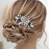 Bridal Wedding Crystal Hair Comb, Handmade Blue Rhinestone Hair Clips Bridal Headpiece Sparkly Crystal Hair Pin Side Combs Hair Accessorie for Women Girls