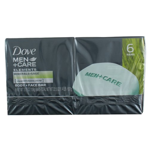 Dove Men+Care Body and Face Bar to Hydrate Skin Minerals + Sage More Moisturizing Than Bar Soap 3.75 oz 6 Bars