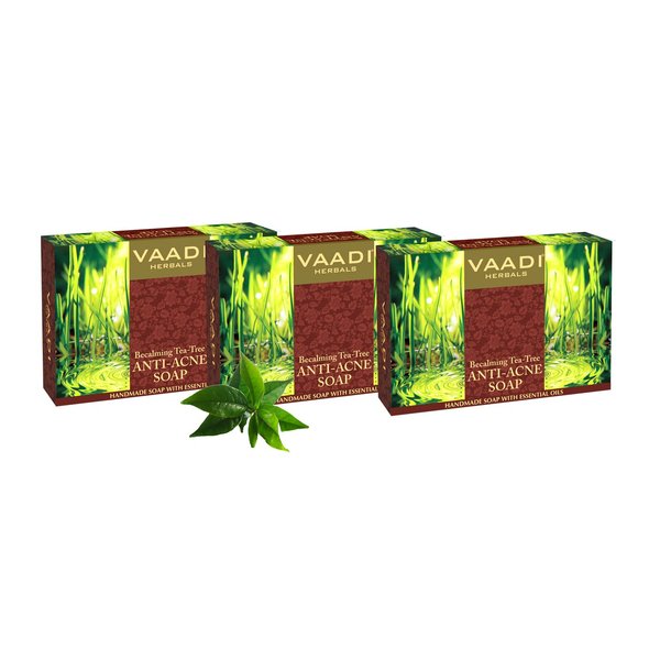 Vaadi Herbals Tea Tree Oil Bath Bar Soap, ALL Natural - Each 2.65 Ounces - Pack of 3 (8 Ounces)