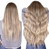 LaaVoo Ombre Clip in Hair Extensions Real Human Hair Balayage Light Brown to Ash Blonde Mix Platinum Blonde Hair Extensions Clip ins Ombre Human Hair Clip in Extensions 14 Inch 5pcs/80g