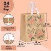 Juvale 24 Pack Reusable Kraft Paper Floral Gift Bags with Pink Ribbon Handles for Party Favors, Mothers Day, Weddings, Birthday Celebration, Baby Shower, 2 Designs (9 x 8 In)