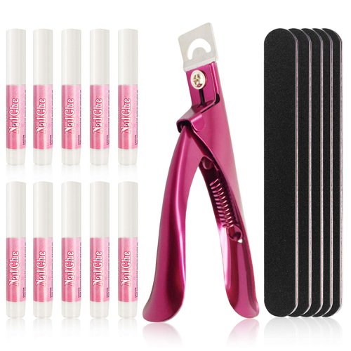 16 Pcs Nail Glues Set,10 PCS Nail Glue For Acrylic Nails,Adhesive Super Bond for Fake Nails,1 Nail Clipper Cutter For Fake Nails,5 Double sided Emery Nail Files,Nails Manicure Salon Nail Art DIY