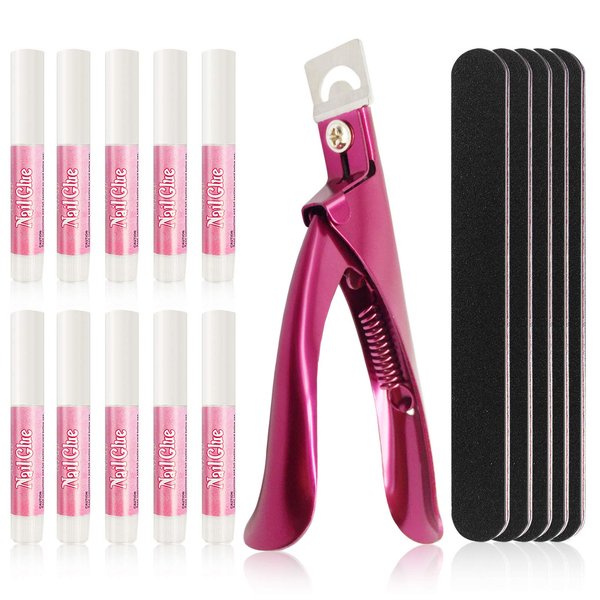 16 Pcs Nail Glues Set,10 PCS Nail Glue For Acrylic Nails,Adhesive Super Bond for Fake Nails,1 Nail Clipper Cutter For Fake Nails,5 Double sided Emery Nail Files,Nails Manicure Salon Nail Art DIY