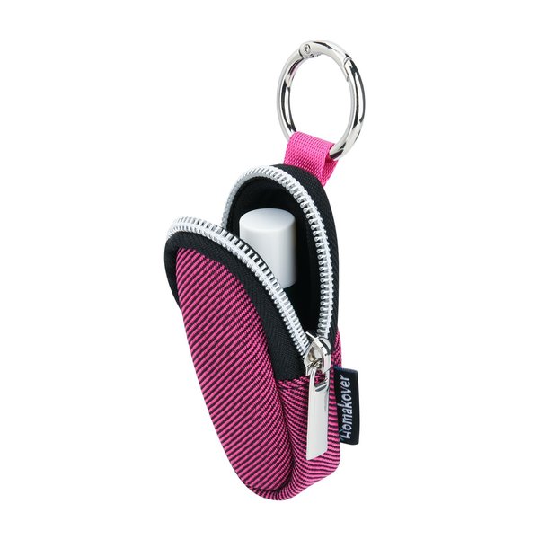 Portable Lip Balm Organizer Case with Keychain, Travel Chapstick Holder Storage Bag, Waterproof Small Cosmetic Organizer, Anti-Lost Lipstick Lip Gloss Sleeve Pouch Keeper Case (Rose Red, Small)