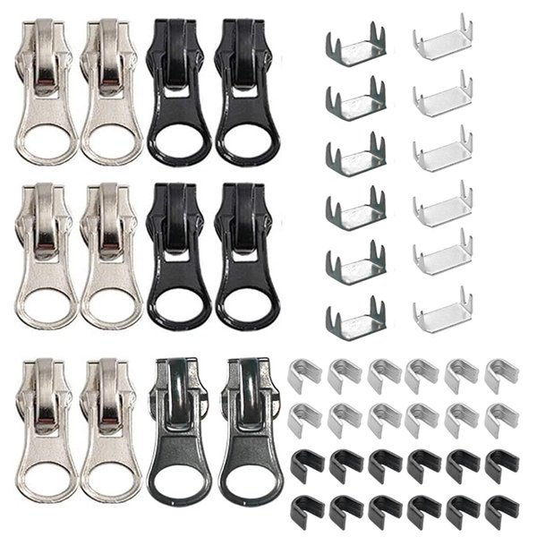 #5 Zipper Repair Kit Replacement Slider: YZSFIRM 12 Pcs Zipper Slider Replace Metal Plastic and Nylon Coil Zippers - Fix a Zipper Bottom Stop End and Top Stop