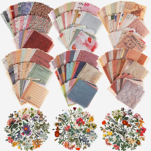 420 Sheets Scrapbooking Paper Supplies Flower Scrapbook Stickers, Journaling Paper Aesthetic Decorative Stationery Paper Retro Journal Decal Floral Washi Sticker for DIY Craft (Vintage Style)